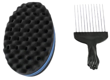 Haarschwamm, Haarschwämme für Schwarze Männer Locken Twist King Haarschwammkamm, Haarpflege-Werkzeugschwamm, Blau, Rot mit Haarbürstenschwamm und Kamm für Männer und Frauen (BLUE)