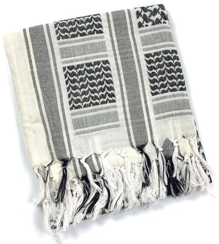FDHBDF Shemagh Schal - Baumwolle Palästinensertuch, Schwarzer und Weißer Wüstenhalstuch, Unisex Schal für Herren und Damen, Vielseitig als Kopf- und Halsbedeckung, 110x110 cm, Bunt mit Quaste