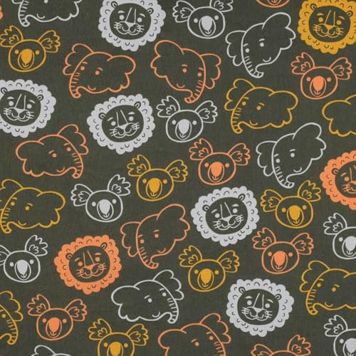 VmG-Store Baumwollstoff Meterware 140cm Breite Stoffe zum Nähen Nähstoff Kinderstoff für Kissen Babykleidung Kinderkleidung DIY (Safari Tiere Dunkelgrün Bc002)