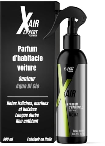 X Air Parfum Voiture Intérieur Spray 300 ml, Senteur Aqua dii Gio | Non Entêtant, Désodorisant Voiture Longue Durée, Élimine Odeurs Tabac et Animaux, Fabriqué en Italie
