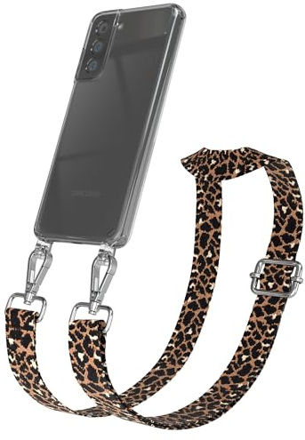 EAZY CASE Handykette - Verstellbares Taschenband kompatibel mit Galaxy S21 5G, Schulterriemen, Handykordel mit Silikon Hülle, Umhängetasche, Leo - Schwarz Braun Silber