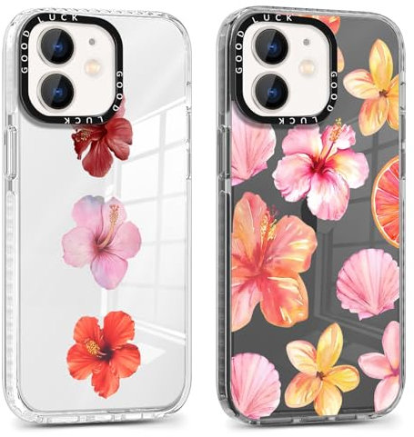 Foonary 2 Pack Transparent Flowers Shell Print Phone Case for iPhone 12/iPhone 12 Pro 6.1,Soft Silicone Floral Design Aesthetics Pattern Cases,Shockproof Bumper Protector Cover,Girls for iPhone 12