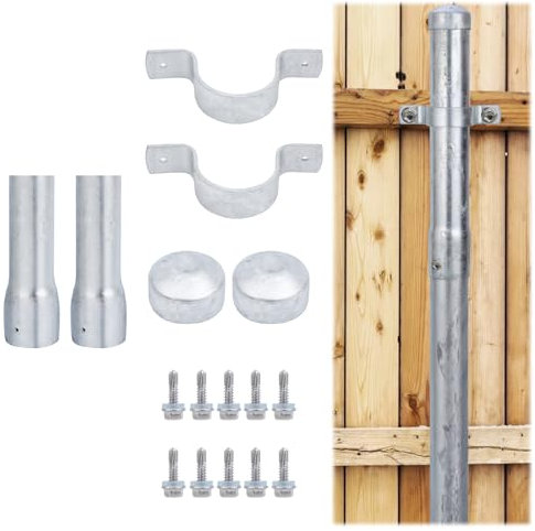 Fence Post Extender 2-3/8 OD 6 Height Heavy Duty Hot-Dip Galvanized Steel with Fence Bracket, Screws & Caps (2 Pack)