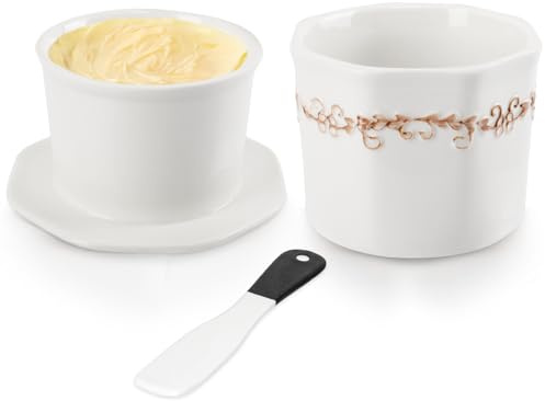 Mantequillera de cerámica, 250 g, enfriada por agua con cuchillo de cerámica, 250 g, mantequilla francesa de agua de 250 g, regalo de Navidad para la cocina