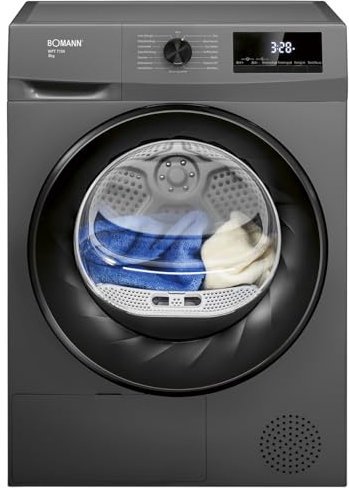 Bomann® Wärmepumpentrockner 8kg | kein Wasseranschluss nötig | Trockner m. Antiknitterfunktion | Wäschetrockner 15 Programme | Kondenstrockner | umweltfreundliches Kühlmittel R290 | WPT 7154 titan