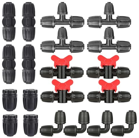 Tropfschlauch Verbinder Set Bewässerungsschlauch Kupplung Garten | 20 PCS,1/2 Zoll,T-Stück,Kupplung,Ende,Winkelstück,Schaltventil,Steckverbinder,Kunststoff,Rostbeständig