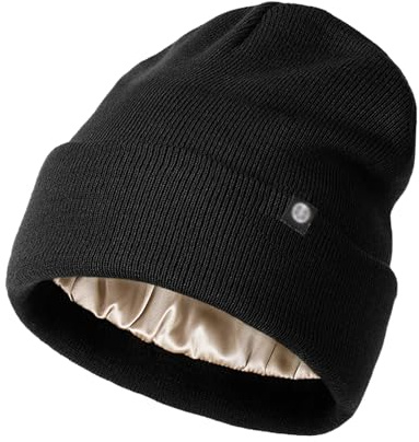 XDGBGFN Seide Gefütterte Strickmütze, Winter Satin Lined Beanie, Freizeit Warme Strick Cap für Damen Herren