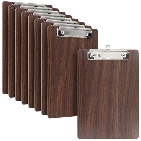 SEUNMUK Lot de 10 planchettes à pince en bois A5 avec trou de suspension et support à clip en métal, planches à clip en bois pour papier, documents et menus