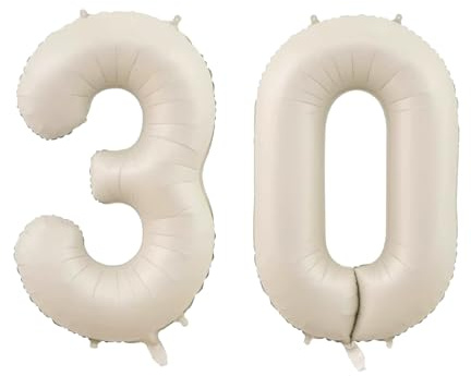 Ovanda Beige 40 Zoll Creme Weiß Folienballon 30, Zahlen Luftballon 30 Geburtstag, Riesen 101cm Geburtstag Mädchen Junge PartyDeko Ballon Zahl Deko zum Jubiläum Neujahr Hochzeit, Party Deko