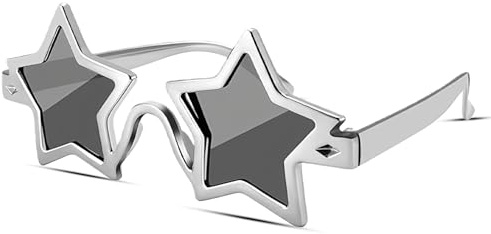 Lyramis Gafas de sol con forma de estrella, para carnaval con purpurina y estrella, plateadas