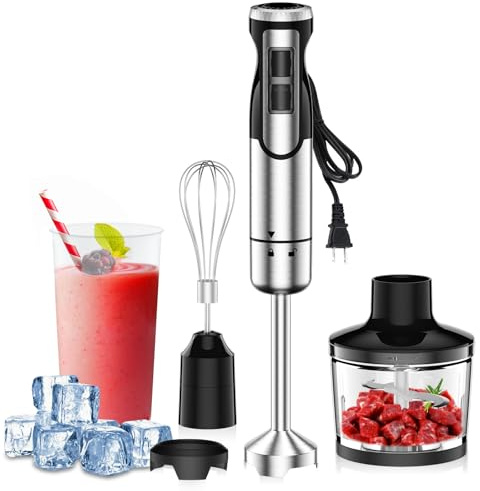 1800w 4-In-1 Hand Blender Immersion Set for Kitchen Soup Baby Food | Includes Whisk, Chopper, Mixing Cup With Turbo & 8 Speeds Perfect for Smoothies