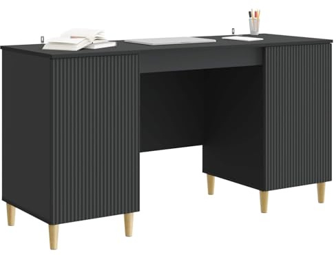vidaXL Schreibtisch mit Regal Schwarz 142,5 x 50 x 75 cm Holzwerkstoff, Schreibtisch fürs Wohnzimmer, Vintage Schreibstil, rechteckig, ergonomisch und vielseitig einsetzbar