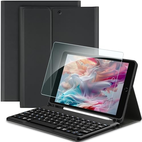 EasyAcc Coque Clavier pour iPad 9eme Generation/8ème/7ème 10,2 Pouces Noir | Étui Clavier sans Fil pour 2021/2020/2019 avec Film de Protection, [AZERTY Français] Clavier Amovible avec Porte-Stylo