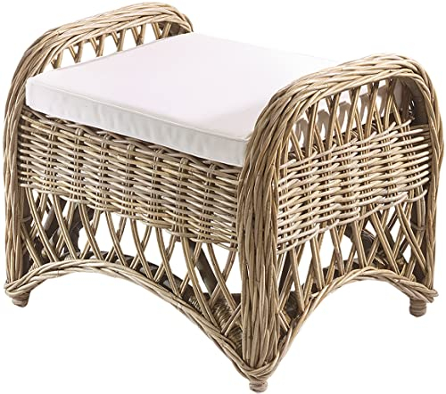 Kobolo Rattanhocker Kingston - Rattan Fuhocker mit Kissen in Grau