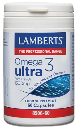 Lamberts Omega 3 Ultra 1300 mg | Alta Concentración EPA y DHA | 1040 mg Omega 3 por Cápsula | 60 Cápsulas | Una al Día | Calidad Farmacéutica GMP
