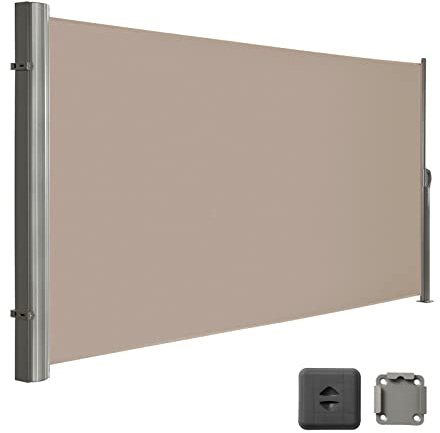 LARMNEE Alu-Seitenmarkise, ausziehbar, 160 x 350 cm, Sichtschutz, Sonnenschutz, Blickdicht, Seitenrollo, für Balkon, Terrasse, Garten, Taupe ETP1635BP02