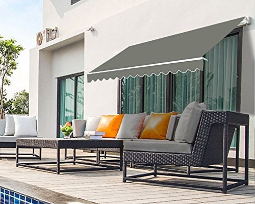 Green Bay DIY Patio Manual Awning - Grey - 2.5x2M Retractable Outdoor Sunshade Canopy Cover