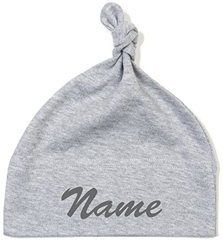 Schnoschi Babymütze in grau mit Namen hochwertig Bestickt/gestickt