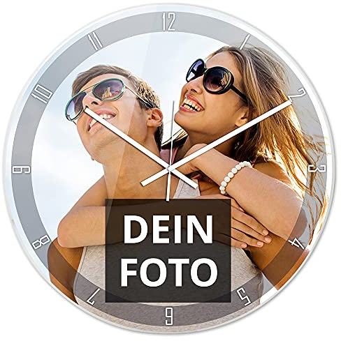 PhotoFancy® - XXL Uhr mit Foto Bedrucken - Fotouhr aus Acrylglas - Wanduhr mit eigenem Motiv selbst gestalten