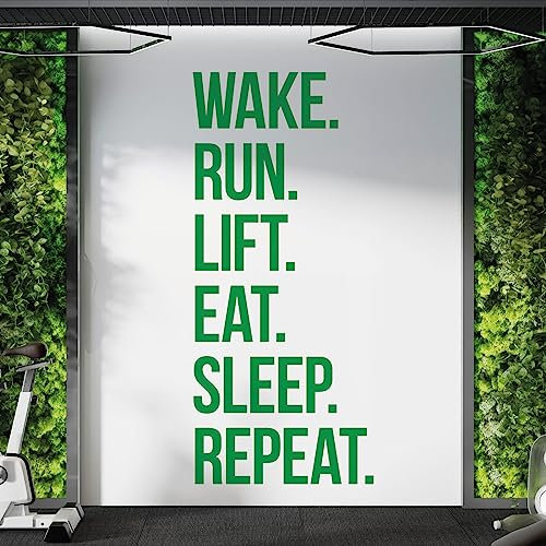 Wandtattoo / Wandaufkleber, Motiv Kaktus, mit Zitat Wake. Run. Lift. Eat. Sleep. Repeat.