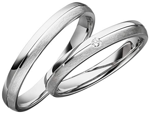 JC Trauringe 2X Trauringe/Eheringe Gold-Weißgold in Top-Qualität (Steinbesatz/Gravur/Ringmaßband/Etui) C063 (18 Karat (750) Weißgold)