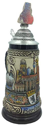 Zöller & Born Bierkrug Berlin Panorama Seidel, original Mauerstück auf Zinndeckel mit Zertifikat, 0,5 Liter Bierseidel ZO 1844-9013