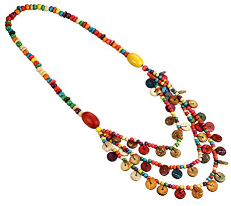 Amosfun Bunte Holzperlen Halskette - LäNgliche Boho Kette Aus Kokosnussschale FüR Damen Ideal FüR Party Und Alltag Einzigartiges Geschenk FüR Frauen