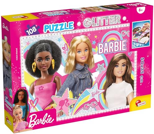 Lisciani – BARBIE Glitzerpuzzle – 108 Teile – Reflexionsspiel – Lernspiel – 50 x 35 cm – Querformat – Glitzerpuzzle – Fördert motorische Fähigkeiten – Für Kinder ab 4 Jahren