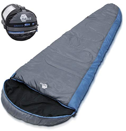 your GEAR Schlafsack Sirocco -18°C komfortabler Mumienschlafsack 230x80 cm 3-4 Jahreszeiten Blau Grau extra warm