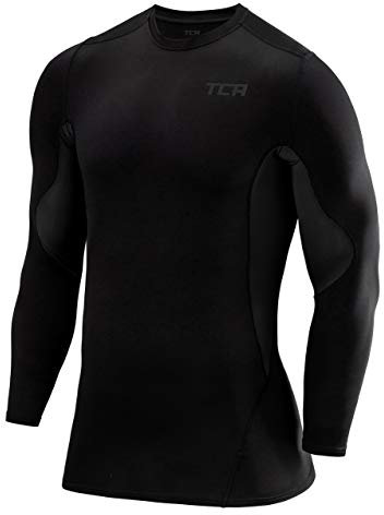TCA Men's SuperThermal Compression Base Layer Top Long Sleeve Thermal Under Shirt - Black Stealth, XL