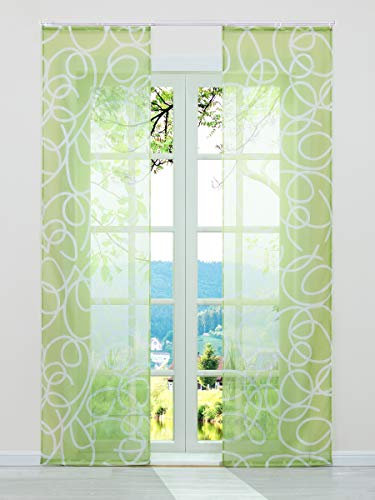 ESLIR Schiebegardinen Voile Flächenvorhänge Transparente Schiebevorhang Set 2er Gardinen mit Klettband Vorhang mit unregelmäßigen Kreis-Design Grün BxH 57x245cm 2 Stück