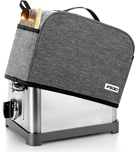 2 Scheiben Toaster-Abdeckung mit Taschen, kleine Geräteabdeckung kann Marmeladenverteiler, Messer und Toasterzange halten, Staub- und Fingerabdruckschutz, maschinenwaschbar (grau)