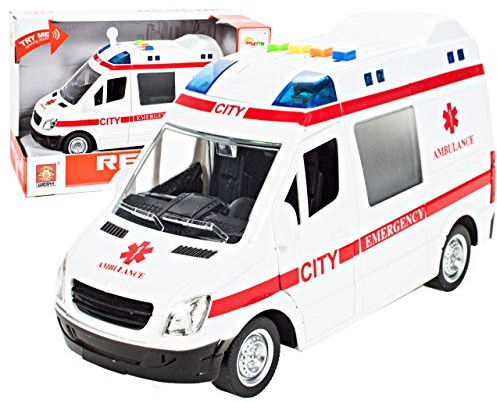 MalPlay Krankenwagen Spielzeug | 1:16 Mini Simulation | Krankenhaus Rettungswagen Notfallfahrzeug | mit Ton und Licht | ab 3 Jahren | Geschenk für Kinder