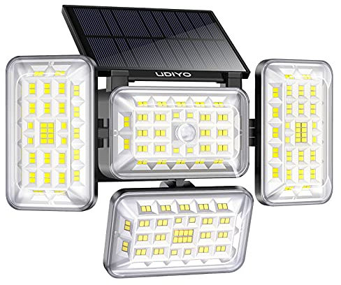 Lampes solaires de sécurité d'extérieur avec 4 têtes réglables, 242 LED, détecteur de mouvement et étanche pour jardin, terrasse, cour, porche, garage et allée