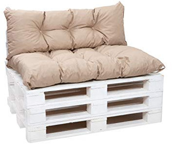 kruger - Cuscini per Pallet – per Divani, Sedie e Amache – Cuscini da Giardino Impermeabili – Tessuto Idrorepellente e Anti-UV (Beige, Cuscini SET 120x80 + 120x40 cm)