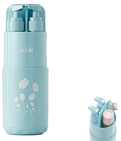 Meiyijia Tazze da viaggio, tazza di spazzolino da denti, portaspazzolino da denti, 2 x 45 ml, flacone pompa dispenser di sapone, specchio, pettine, per campeggio viaggi d'affari (blu)