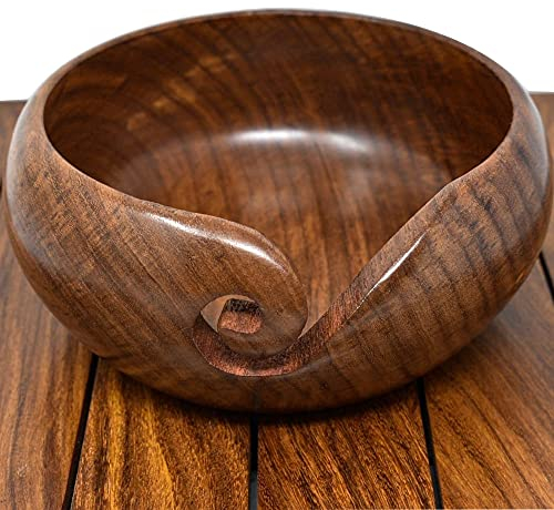 Ajuny Grand bol de Fil en Bois Fait à la Main Avec Trous Support de Boule de Laine au Crochet Design élégant bol à Tricot Décoratif Rangement d'accessoires de Crochet Cadeaux