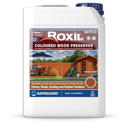 Roxil Lasure Préventive Bois 5L – Or d'Automne – Intérieur & Extérieur – Protection Contre Pourriture, Champignons, Larves & Termites