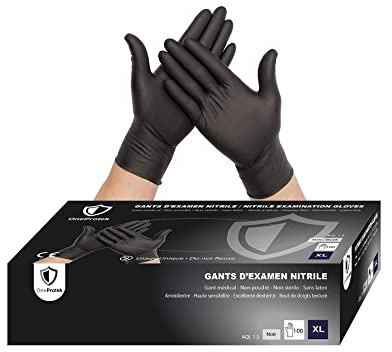 OneProtek Gants jetables noir en nitrile - Boîte de 100 Gants Nitrile - Taille XL (Très Grande) - Sans latex - Résistants et Multi-usages - Protection contre les produits chimiques