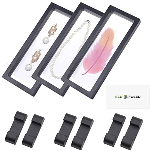 Öko-verschweißter, transparenter 3D-Schweberahmen - 3er-Set - Hängevitrine für Sammlerstücke, Erinnerungsstücke, Dekorationen - Halter für Münzen, Schmuck, Medaillen, Edelsteine (Schwarz)
