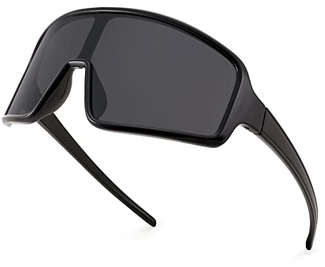 WANWAN Herren-Sonnenbrille mit großem Rahmen, modisch, Radfahren, Sport, Laufen, Fahren, Angeln, Trekking, schwarzer Rahmen, graue Gläser