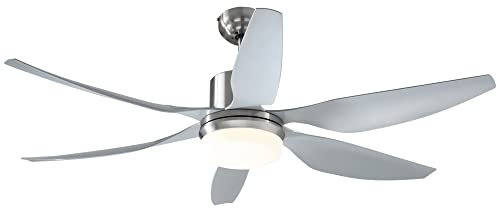 HOMCOM Reversible Ceiling Fan with Light, 6 Blades Indoor Modern Mount LED Lighting Fan with Remote Controller, for Bedroom, Living Room, Silver