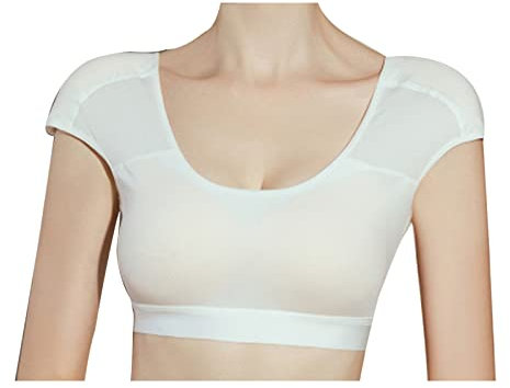 KEHUAN Tops Damen Training Gym Sportswear Shirts 2 In 1 Integriertes Schulterpolster Running Fitness Workout Top T-Shirts,White-M