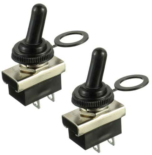 HUAREW Interruptor de palanca de metal, 12 V, 25 A, 2 posiciones, 2 pines, luz de medidor de coche, impermeable, con cubierta de goma (paquete de 2)