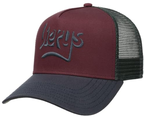 LIERYS Lettering Trucker Cap One Size (ca. 56-59 cm) Damen/Herren - Aus 100% Baumwolle - Größenverstellbar durch Snapback-Verschluss - Mit Front-Schriftzug - Kappe Sommer/Winter Bordeaux One Size
