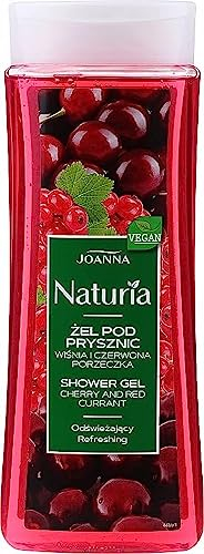 JOANNA Naturia Gel doccia Estratto di ciliegia e ribes rosso - Pelle accuratamente pulita e rinfrescata - Doccia da donna - Gel doccia per donna - Profumo piacevole - 300 ml