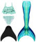 NAITOKE meerjungfrauenflosse mädchen Badeanzug - Meerjungfrau Flosse Bademode mit Bikini Set und Monoflosse Mermaid Tail, 4 Stück Set,DGJDN,130