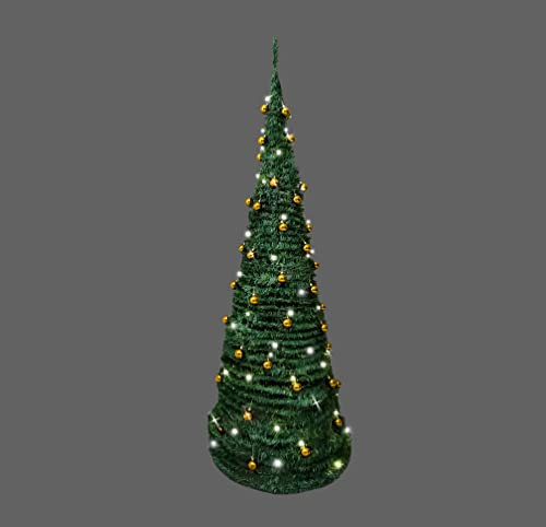 SHATCHI 4Ft-6Ft Prelit Pre Pop up Christmas Tree Xmas Home Indoor LED Warm White Lights Decorations, Polyvinyl Chloride, Green, 5Ft