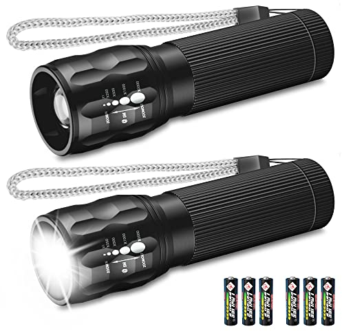 Fulighture LED Torch, Mini Small Torches, Zoomable Portable Flashlight for Gift, Home Indoor Lighting, Emergency, Batteries Included, 2-Pack