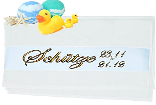 Print Deluxe Handtuch mit Sternzeichen personalisiert Bedruckt| Duschtuch, Badetuch, Saunatuch, Sporthandtuch| Frottiertücher |Geburtstag persönliches Geschenk Idee | Größe:70x140cm (Schütze, Weiss.)